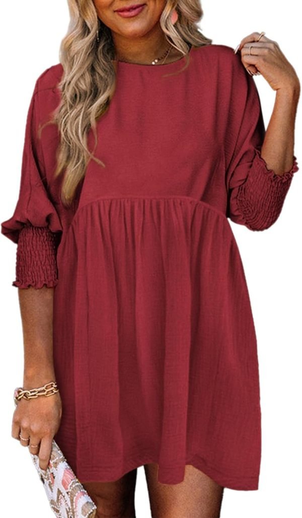 Saonta  Womens Summer Tunic Dress Casual Loose Short Sleeve Crew Neck Flowy Swing Mini Shift Dresses