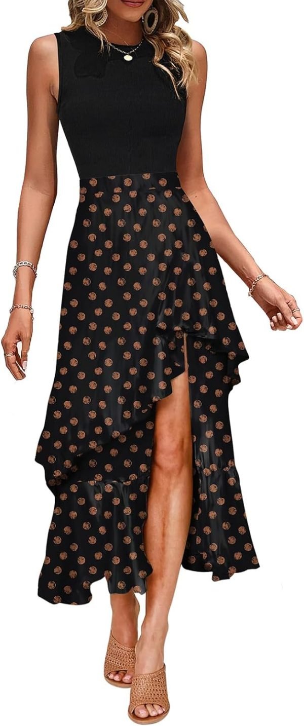 Saonta  Women's Summer 2024 Maxi Dress Spaghetti Strap Spring Casual Boho Split Beach Long Flowy Dresses Trendy