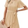 Saonta  Womens Summer Dresses 2024 Crewneck Short Sleeve Waist Tie Ruffle Casual Chiffon A-Line Swing Mini Dress