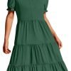Saonta  Women's 2024 Summer Short Puff Sleeve Midi Dress Casual V Neck High Waist Tiered Swing A Line Dresses