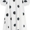 Saonta  Women's Summer Cotton Puff Sleeves Casual Vintage Polka Dots Print Off Shoulder Midi Dress