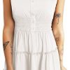 Saonta  Womens Summer Dresses 2024 Sleeveless Button Down Smocked Elastic Waist Ruffle Tiered Casual Swing Mini Dress