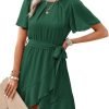 Saonta  Womens Summer Dresses 2024 Crewneck Short Sleeve Waist Tie Ruffle Casual Chiffon A-Line Swing Mini Dress