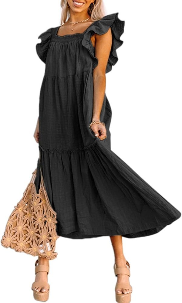 Saonta  Women's 2024 Spring Summer Square Collar Dress Off Shoulder Style Elegant Ruffle Hemline Skirt Mini Dresses S-XL