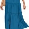 Saonta  Women's Boho Elastic High Waist A Line Ruffle Swing Beach Maxi Skirt with Pockets