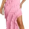 Saonta Women's 2024 Strapless Bodycon Dress Sexy Off Shoulder Mesh Tassel Ruffle Side Split Tube Party Maxi Dresses