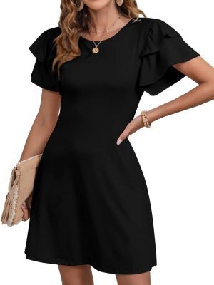 Saonta  Women 2024 Summer Ruffle Edge Sleeve Dresses Floral Casual Beach Mini Dress with Pocket