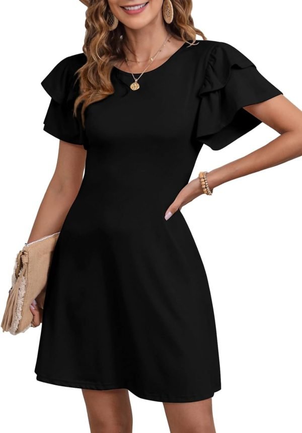 Saonta  Women 2024 Summer Ruffle Edge Sleeve Dresses Floral Casual Beach Mini Dress with Pocket