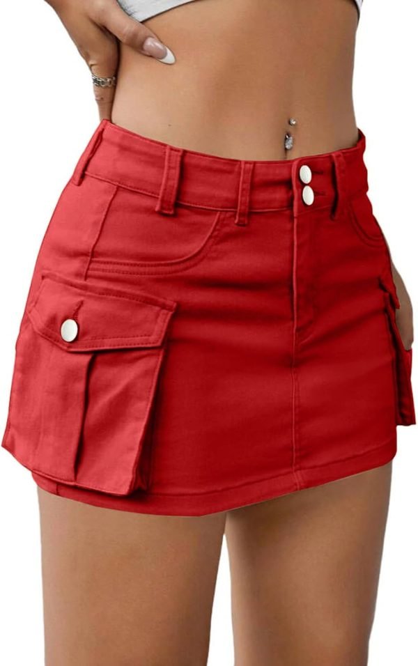 Low Waist Saonta  Skirt Women Button Mini Saonta  Denim Skirt with Pocket Mini Skirt