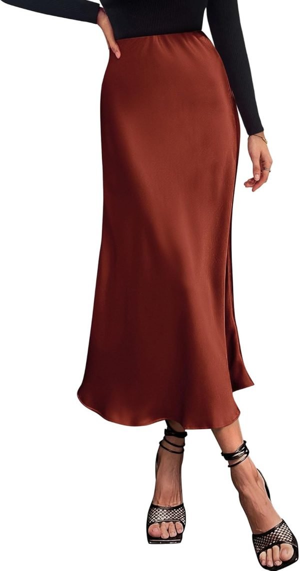 Saonta  2024 Women Long Satin Summer Spring Skirt Silk Elegant High Waist Cocktail Party Wedding Flared A-Line Midi Skirts