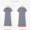 Saonta  Summer Dress Casual Womens Fashion Short Sleeve Maxi Dress T Shirt Dress Striped Long Color Block Maxi Dress