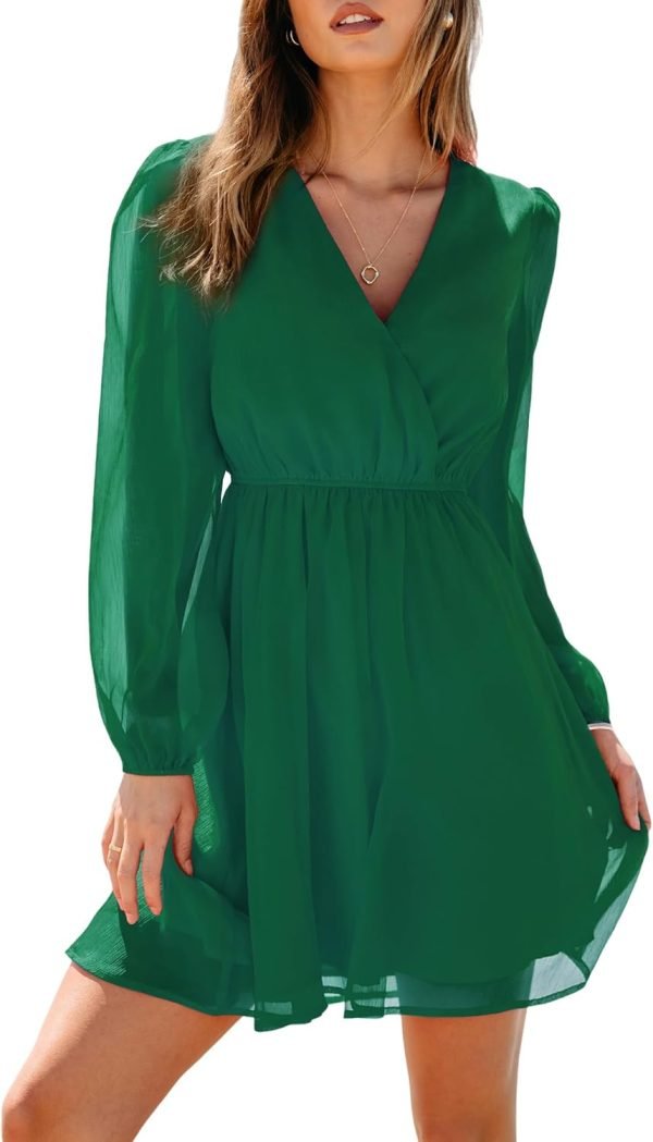 Saonta  Women's Floral Print Chiffon A-Line Mini Dress Long Peasant Sleeves