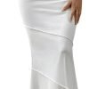 Saonta  Women's Lettuce Trim High Waist Mesh Fishtail Bodycon Long Skirt