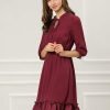 Saonta  K Women's Autumn Wedding Guest Dresses Ruffle Hem 3/4 Sleeve A-Line Smocked Short Chiffon Dress