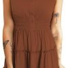 Saonta  Womens Summer Dresses 2024 Sleeveless Button Down Smocked Elastic Waist Ruffle Tiered Casual Swing Mini Dress