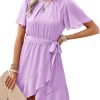 Saonta  Womens Summer Dresses 2024 Crewneck Short Sleeve Waist Tie Ruffle Casual Chiffon A-Line Swing Mini Dress