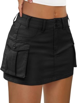 61R9kVDT3HL._AC_SL1500 Saonta Women Saonta Mini Skirt Denim Jean Dress with Pocket