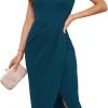 Saonta  KARIN Women's Halterneck Sleeveless Ruched Bodycon Slit Wrap Party Cocktail Midi Dress