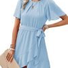 Saonta  Womens Summer Dresses 2024 Crewneck Short Sleeve Waist Tie Ruffle Casual Chiffon A-Line Swing Mini Dress