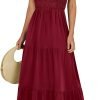 Saonta  Women's 2024 Summer Casual Maxi Dress Flutter Sleeve Scoop Neck Smocked Tiered A Line Flowy Beach Long Sun Dresses