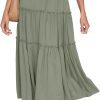 Saonta  Women's Boho Elastic High Waist A Line Ruffle Swing Beach Maxi Skirt with Pockets