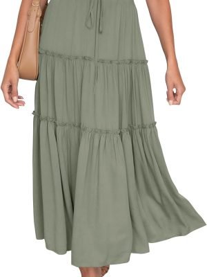 61Rt80EGzrS._AC_SL1500 Saonta Women's Boho Elastic High Waist A Line Ruffle Swing Beach Maxi Skirt with Pockets