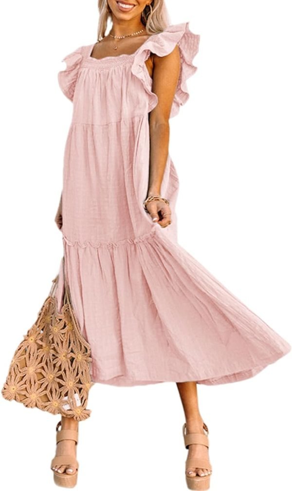 Saonta  Women's 2024 Spring Summer Square Collar Dress Off Shoulder Style Elegant Ruffle Hemline Skirt Mini Dresses S-XL