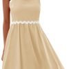 Saonta  Women's Summer Spaghetti Strap Sleeveless Backless Smocked Flowy A-Line Beach Mini Dress
