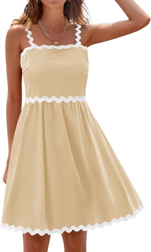 Saonta  Women's Summer Spaghetti Strap Sleeveless Backless Smocked Flowy A-Line Beach Mini Dress