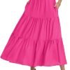 Saonta  Women??s Summer Boho Elastic Waist A-Line Beach Flowy Swing Ruffle Hem Tiered Maxi Skirt with Pockets