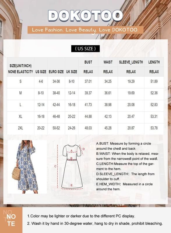 Saonta  Women Boho Maxi Dresses 2024 V Neck Long Puff Sleeve Smocked Ruffle Flowy Casual Dress