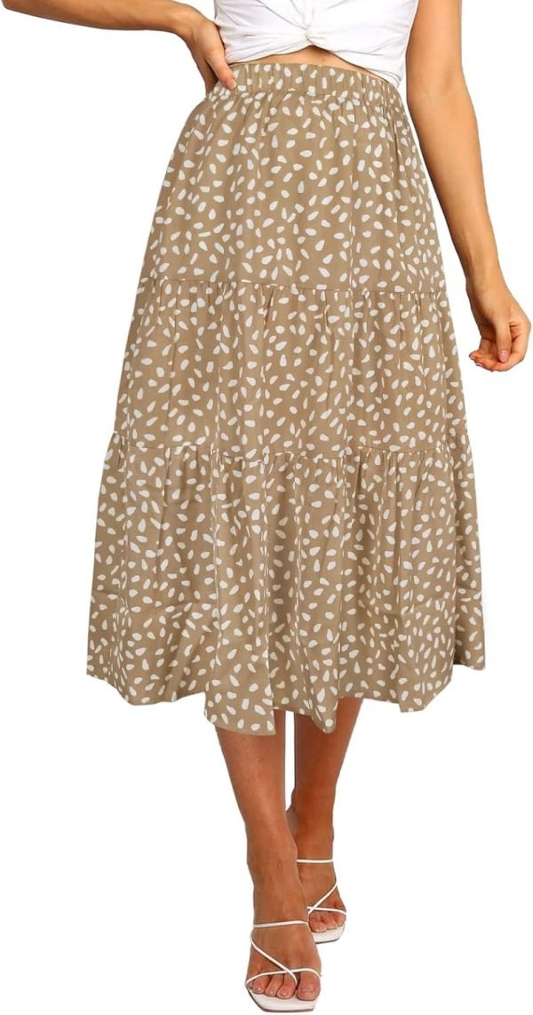 Saonta  Women's Boho Leopard Print Skirt Pleated A-Line Swing Midi Skirts