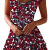 Saonta  Women's Summer Ruffle Sleeve Sweetheart Neckline Printing Dress Mini Dress