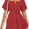 Shy Velvet Women's Summer Dress Square Neck Short Sleeves Crossover Waist Casual Party Mini Dress