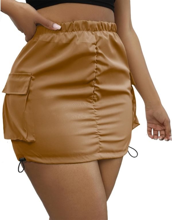 Womens Saonta  Skirt Y2k High Waisted Pencil Mini Skirts for Women Sexy Trendy Short Side Drawstring Ruched Bodycon Cute Skirts