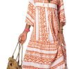Saonta  Women Boho Maxi Dresses 2024 V Neck Long Puff Sleeve Smocked Ruffle Flowy Casual Dress