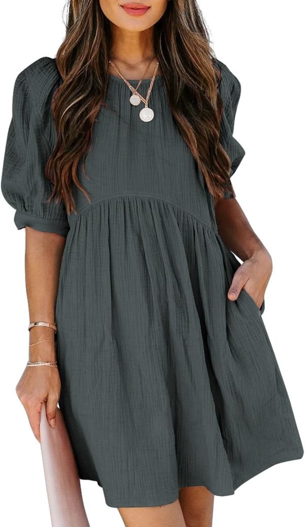 Saonta  Womens Summer Spring V Neck Ruffle Chiffon Elegant Empire Waist Mini Short Swing Skater Dresses