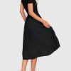 Saonta Womens Summer Short Sleeve Midi Dresses Spring Casual Crew Neck Knit Belted Pleated A Line Flowy Wedding Guest Dress