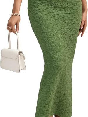 61X3i8J-iML._AC_SL1500 Saonta Women's Texture Bodycon Maxi Skirt High Waist Pencil Long Skirts