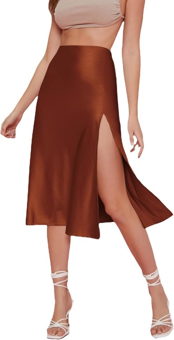 Saonta  Women's Sexy Boho Floral Split Thigh High Waist Swing Midi Skirt