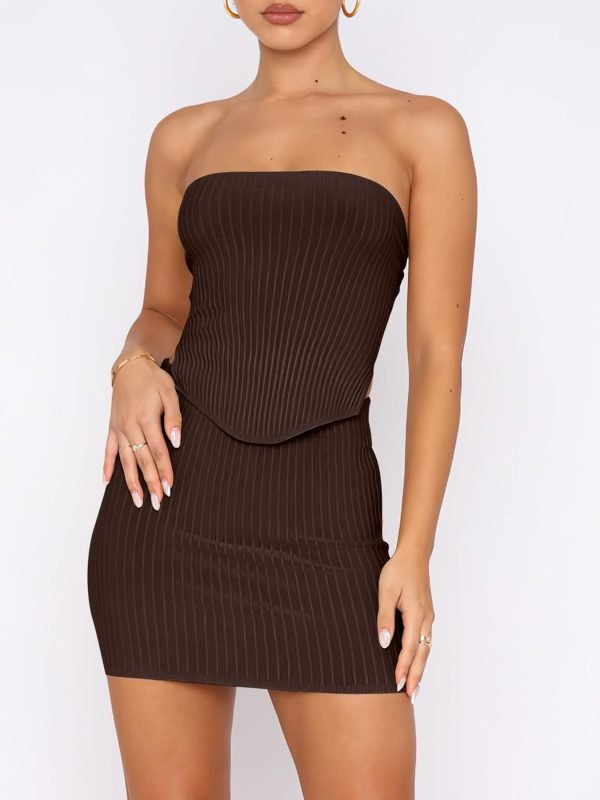 Saonta  Womens Sexy Skirt Sets Summer Two Piece Outfits Going Out Strapless Bandeau Crop Tops Matching Mini Club Dress 2024