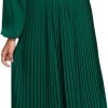 Saonta  Womens V Neck Flowy Ruffle Pleated Casual Fall Dress