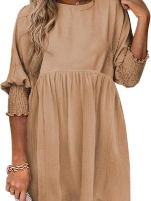 Saonta  Womens Summer Tunic Dress Casual Loose Short Sleeve Crew Neck Flowy Swing Mini Shift Dresses