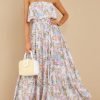 Saonta  Womens Strapless Dresses Casual Summer High Waist Side Split Flowy Boho Maxi Dress