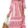 Saonta  Women Boho Maxi Dresses 2024 V Neck Long Puff Sleeve Smocked Ruffle Flowy Casual Dress