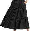 Saonta  Women??s Summer Boho Elastic Waist A-Line Beach Flowy Swing Ruffle Hem Tiered Maxi Skirt with Pockets