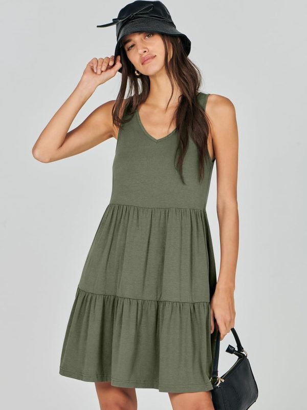 Saonta  Womens Summer Casual Tank Dress Sleeveless V Neck T Shirt Sundress Flowy Tiered Swing Mini Beach Vacation Dresses