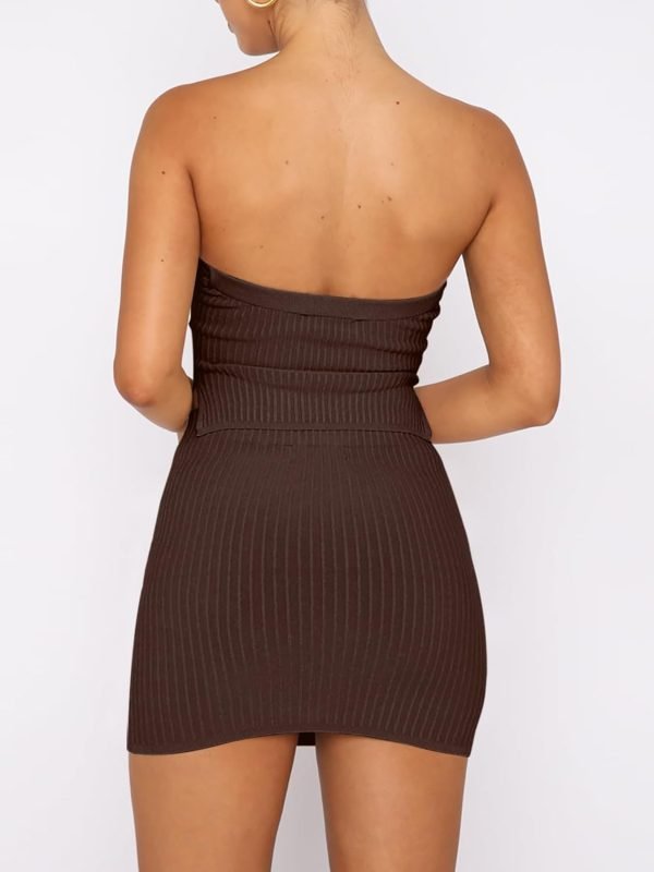 Saonta  Womens Sexy Skirt Sets Summer Two Piece Outfits Going Out Strapless Bandeau Crop Tops Matching Mini Club Dress 2024