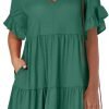Saonta  Women's 2024 Summer Trendy V Neck Ruffle Short Sleeve A Line Tiered Flowy Casual Mini Beach Dress with Pockets