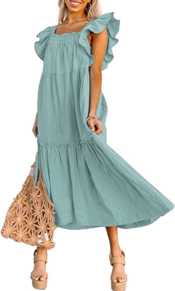 Saonta  Women's 2024 Spring Summer Square Collar Dress Off Shoulder Style Elegant Ruffle Hemline Skirt Mini Dresses S-XL